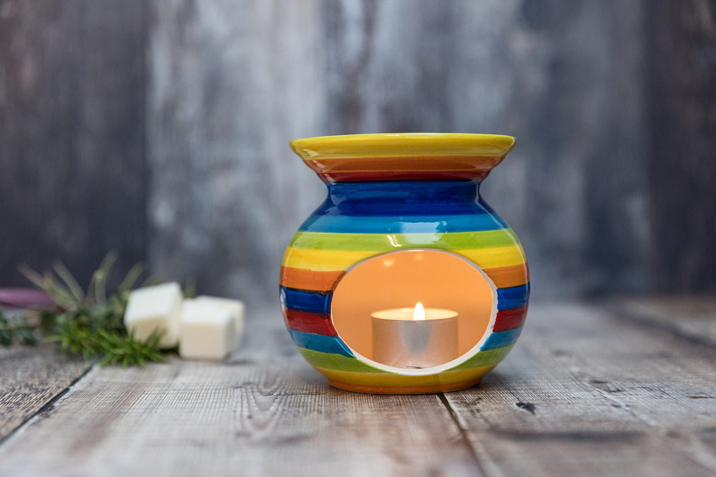 All The Colours Rainbow Stripe Tea Light Burner - A Melt In Time Ltd