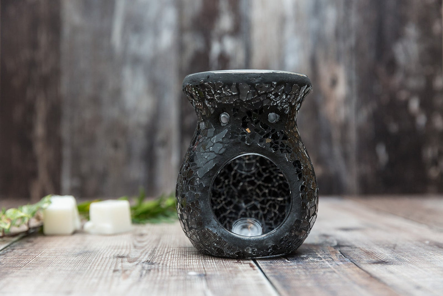Black Crackle Glass Tea Light Wax Burner - A Melt In Time Ltd