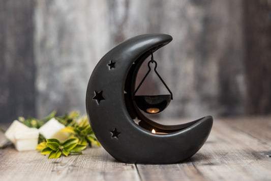Black Crescent Moon Hanging Tea Light Wax Burner - A Melt In Time Ltd