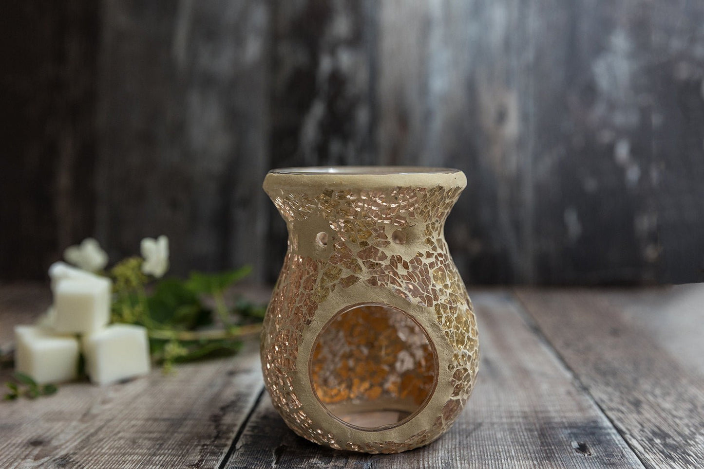 Gold Crackle Glass Tea Light Wax Burner - A Melt In Time Ltd