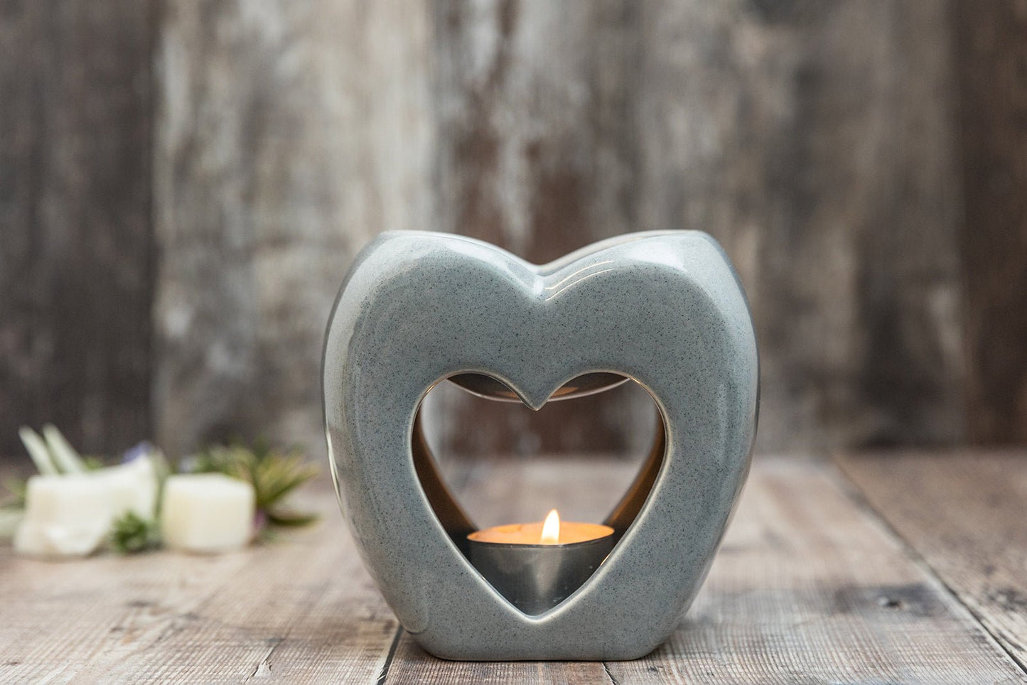 Grey Charming Heart Tea Light Wax Burner - A Melt In Time Ltd