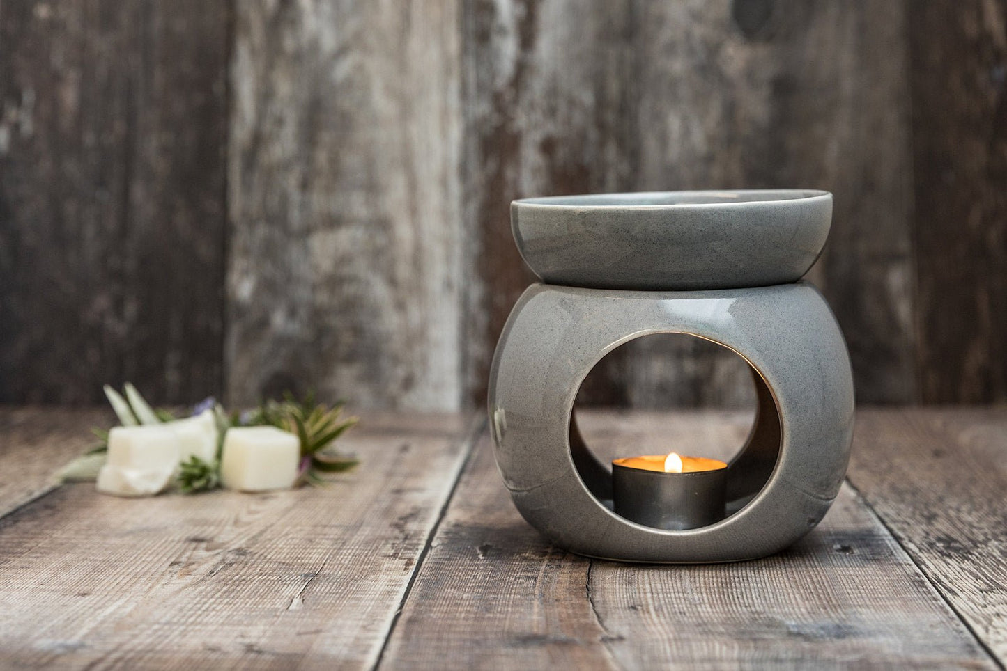 Grey Round And Bowl Tea Light Wax Burner - A Melt In Time Ltd