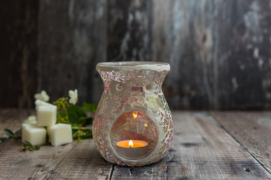 Pink Crackle Glass Tea Light Wax Burner - A Melt In Time Ltd