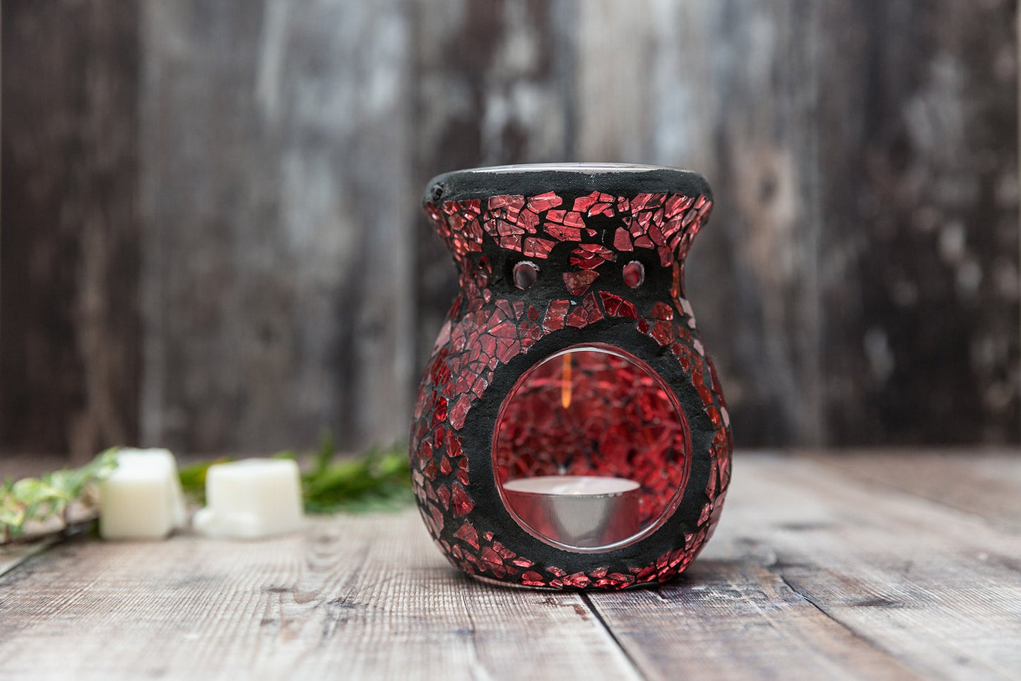 Red Crackle Glass Tea Light Wax Burner - A Melt In Time Ltd