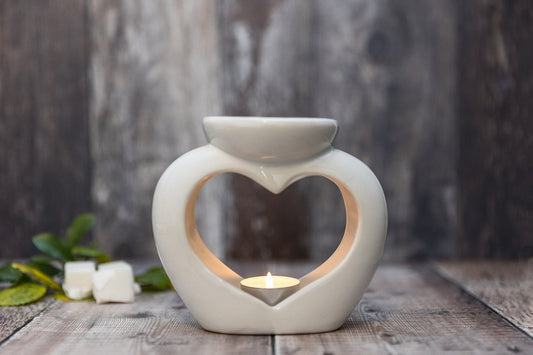 White Ceramic Heart Shaped Double Dish Wax Burner - Not Quite Perfect - A Melt In Time Ltd