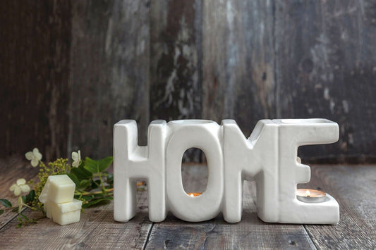 White Home In Letters Shaped Double Tea Light Wax Burner - A Melt In Time Ltd